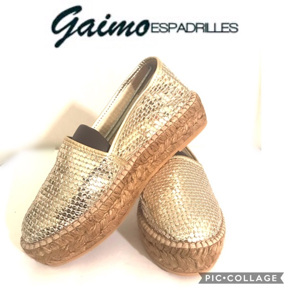 GAIMO ESPADRILLES Gold Shimmering Platform Sz 37 - Picture 8 of 8
